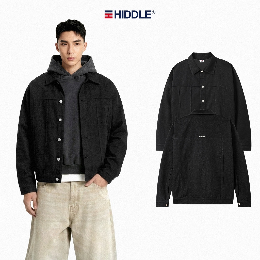 Áo khoác nam kaki cao cấp màu đen HIDDLE cổ bẻ 2 lớp có túi trong | H8-AK6-D