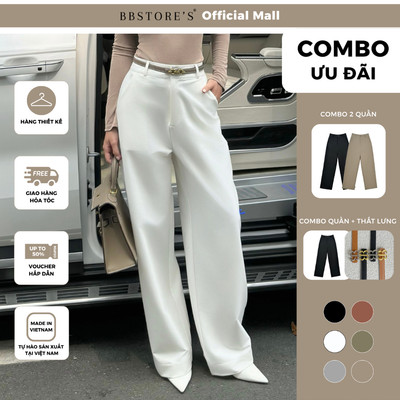 BBSTORE’S Quần Suông Công Sở Nữ Cotton Lưng Cao Bản Lưng Lớn Đỉa Nhỏ Có Túi Thanh Lịch Hiện Đại - Q3993H