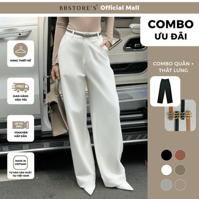 BBSTORE’S CB1 Quần Suông Công Sở Nữ Cotton Lưng Cao Bản Lưng Lớn Có Túi Q3993H - Thắt Lưng Da Mặt Kim Loại BB TK4094