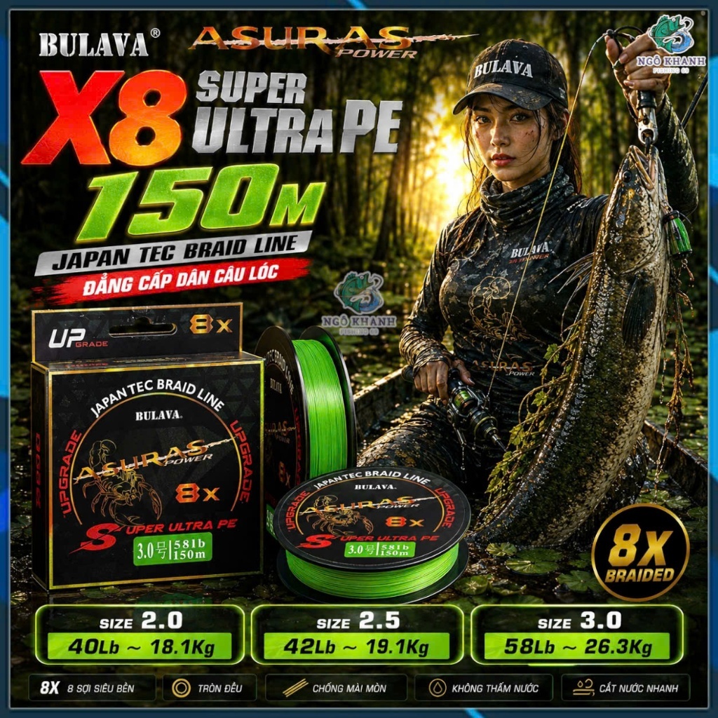 Dây PE câu cá BULAVA ASURAS X8 150m , Dù câu lure mịn mượt ít thấm nước chính hãng Bulava