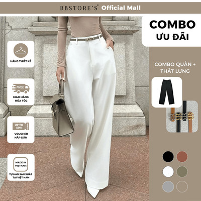 BBSTORE’S CB2 Quần Suông Công Sở Nữ Cotton Lưng Cao Bản Lưng Lớn Có Túi Q3993H - Thắt Lưng Da Mặt Kim Loại BB TK4094