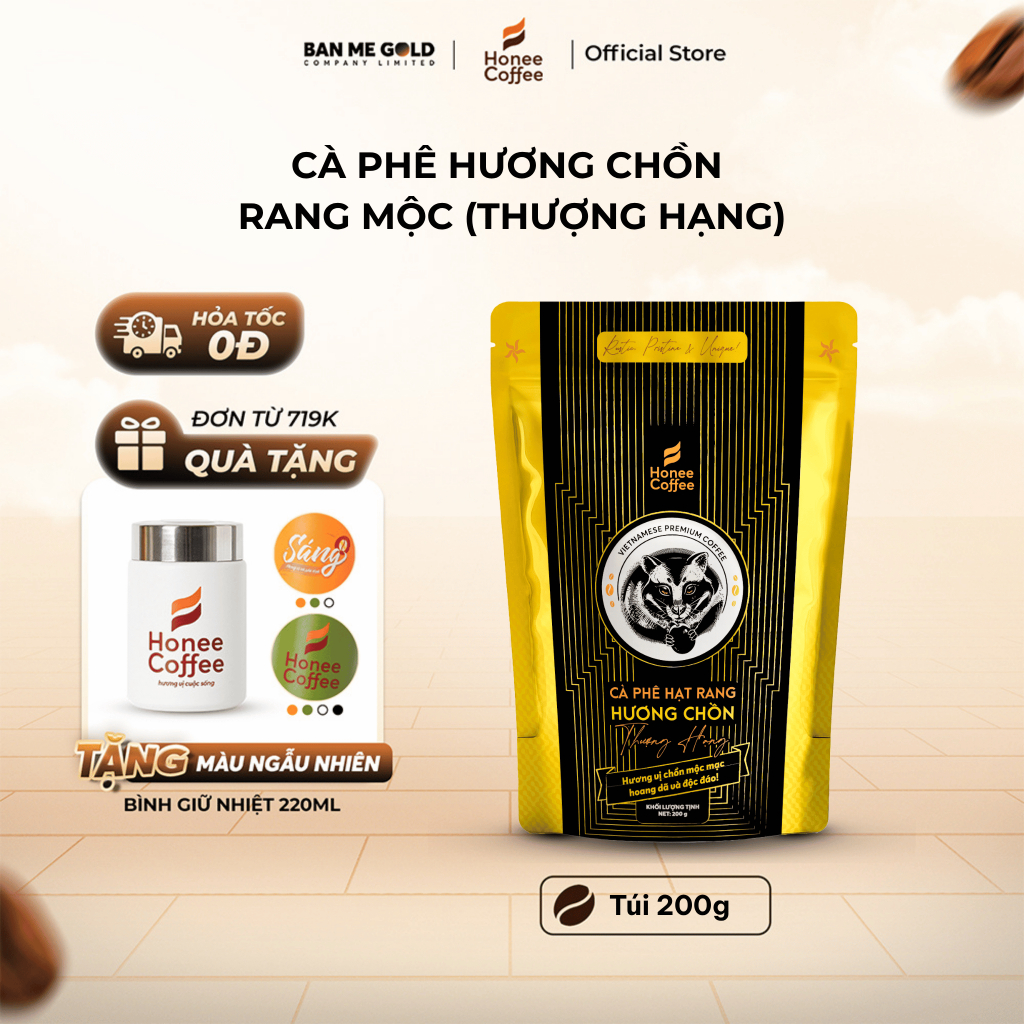 [TẶNG BÌNH] Cà Phê Hương Chồn (Vàng) Hạt Rang Mộc (200g) Cà Phê Chồn 100% Chính Hãng Ban Me Gold - H