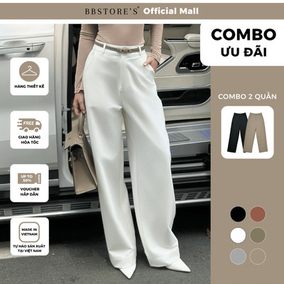 BBSTORE’S COMBO 2 Quần Suông Công Sở Nữ Cotton Lưng Cao Bản Lưng Lớn Đỉa Nhỏ Có Túi Thanh Lịch Hiện Đại - Q3993H
