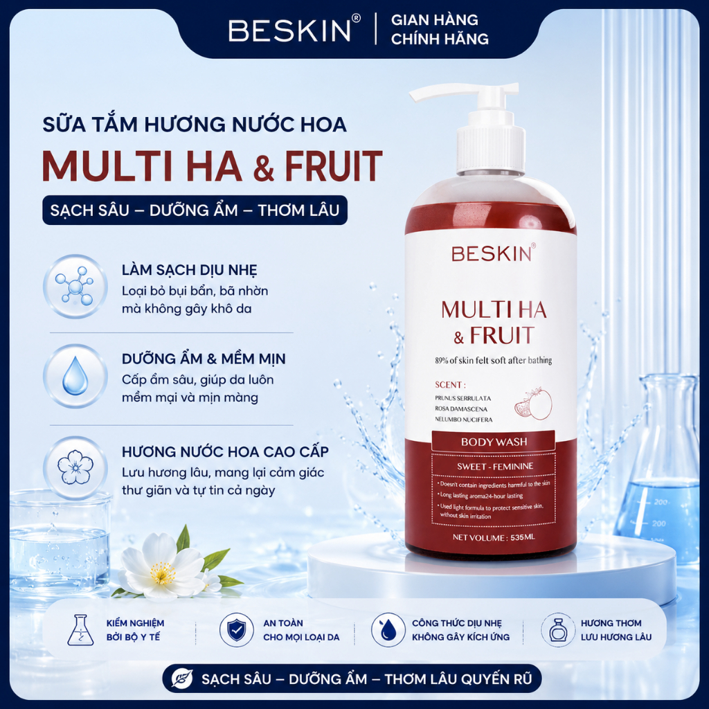 SỮA TẮM HA ĐA TẦNG "MULTI HA & FRUIT" - Dung Tích: 535ml - Thương Hiệu: Beskin Việt Nam