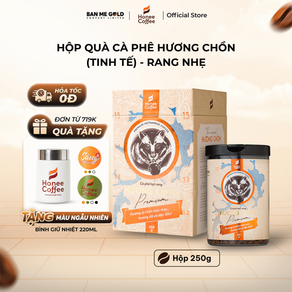 [TẶNG BÌNH] Hộp Quà Cà Phê Hương Chồn (LIGHT) - 250gr - Cà Phê Chồn Nguyên Chất Chính Hãng Ban Me Go