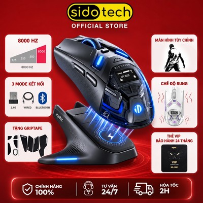 Chuột không dây gaming 8Khz SIDOTECH INPHIC ZHEN pin sạc click rung màn hình dock sạc bluetooth PAW3950 3 mode