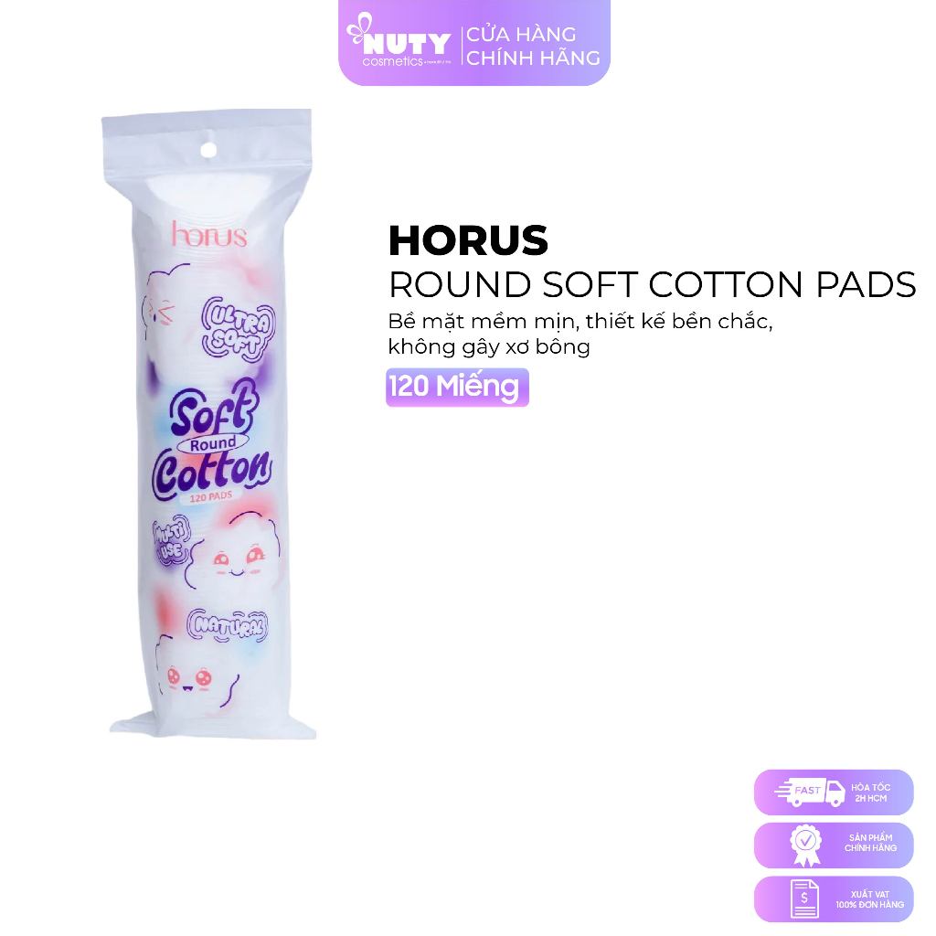 Bông Tẩy Trang Horus Ultra Soft Cotton (120 Miếng)