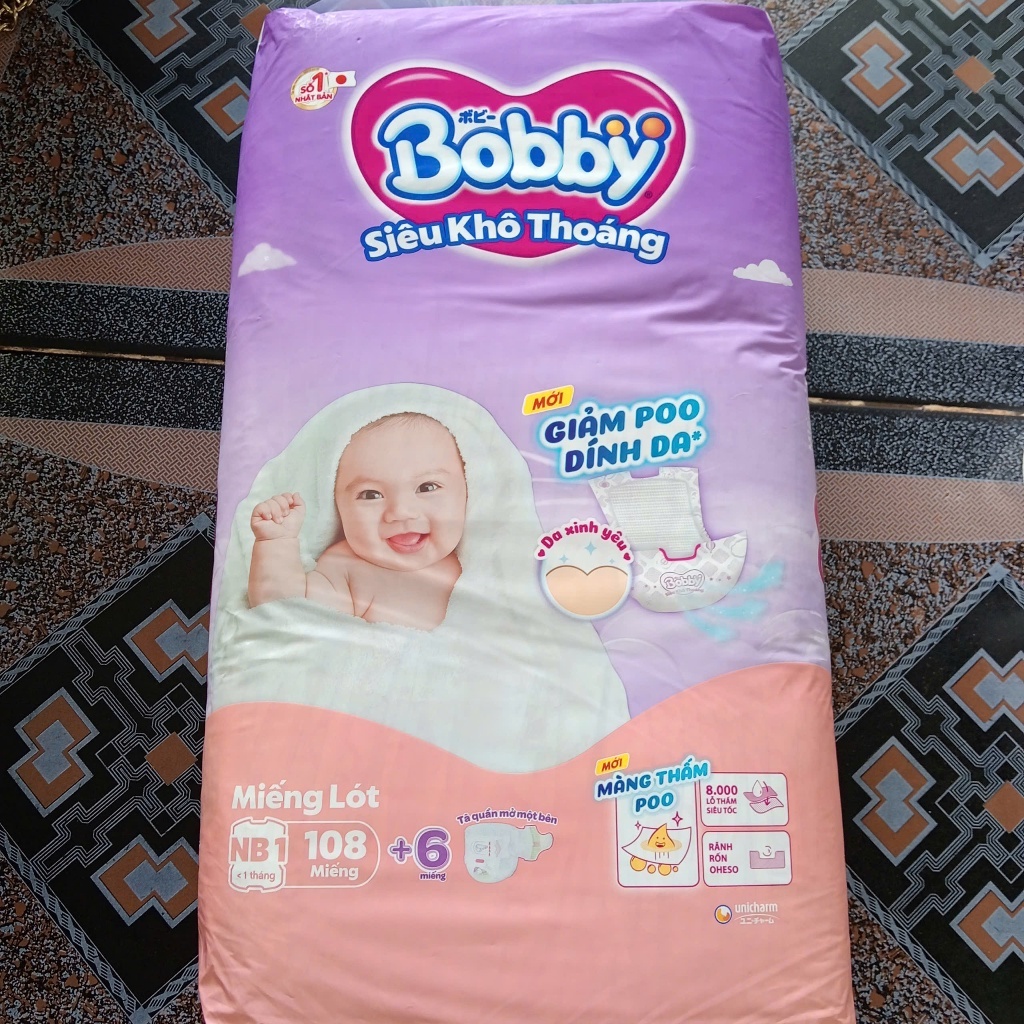 (Dùng Kèm Tã Vải Tam Giác) Miếng lót Bobby Newborn 1 108 miếng - Bobby NB1 108 -  Tặng thêm 6 miếng 