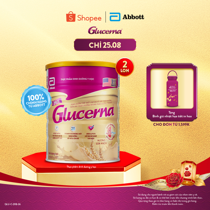 Combo 2 Lon Sữa bột Glucerna Hương Lúa Mạch 800g dành cho người bị tiểu đường