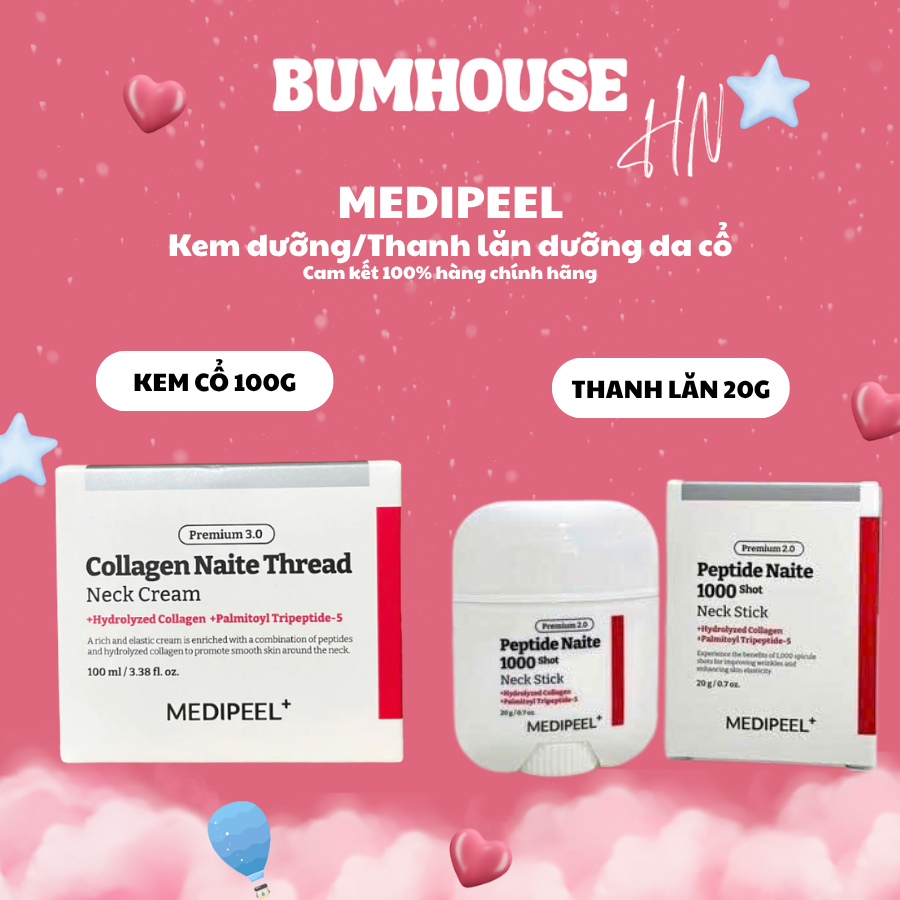 Kem dưỡng da cổ MediPeel Naite Thread Neck Cream/Peptide Naite 1000 Shot Neck Stick cải thiện nếp nh