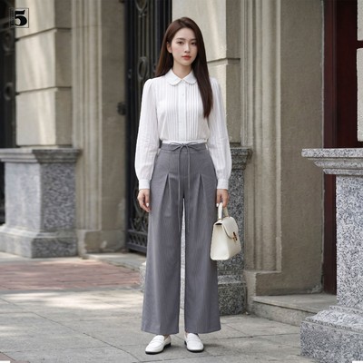 Quần vải nữ Twentyfive công sở họa tiết sọc dọc ống suông basic cạp cao tôn dáng QL90