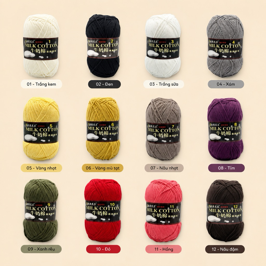 (Cuộn chiết 25gr) Loại 1 | Len Milk Cotton 125g | Len Milk Cuộn Lẻ 25g Đan Móc Amigurumi Handmade Nh