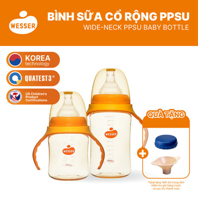 [MỚI] Bình sữa cổ RỘNG PPSU Wesser 180ml/260ml (PPSU MÀU VÀNG MẬT ONG)