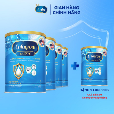 [KOL Live-Tặng 1 lon 850g]Bộ 4 lon sữa bột Enfagrow Enspire3 850g hỗ trợ đề kháng với Lactoferrin cho trẻ 2-6 tuổi