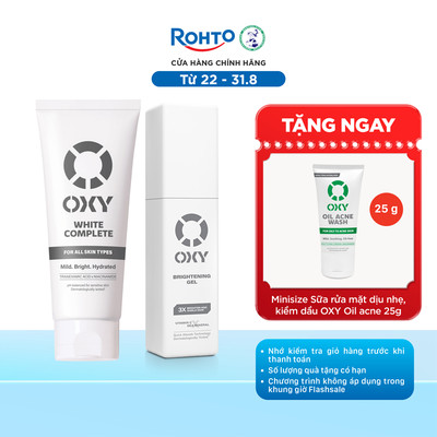 [VB] Combo làm sạch, dưỡng sáng da Oxy: Sữa rửa mặt dưỡng sáng White Complete 100g + Gel dưỡng sáng da tối ưu 50ml