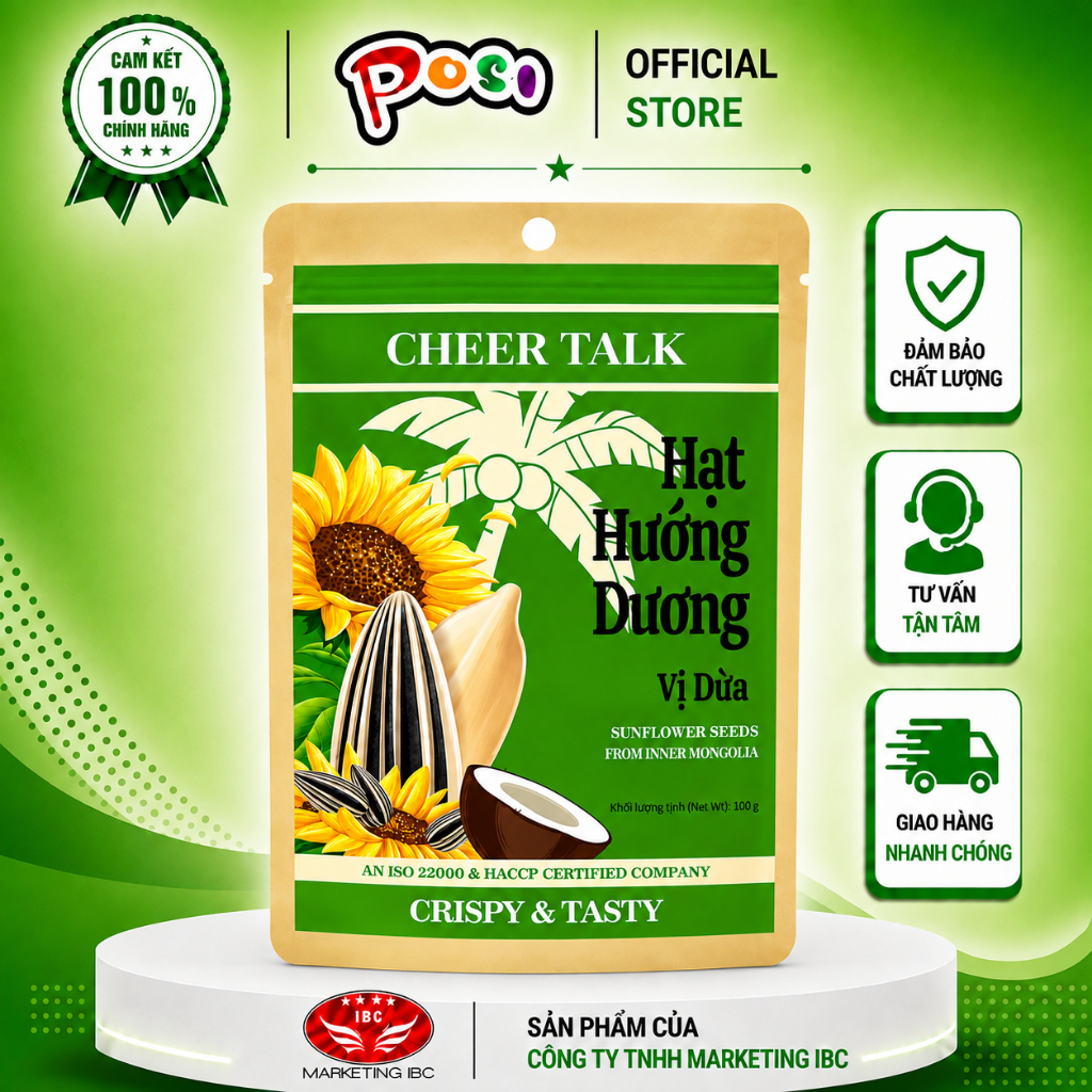 Hạt Hướng Dương Vị Dừa CHEER TALK 100g – Hạt Hướng Dương Ăn Liền Tiện Lợi, Vị Dừa Thơm Béo - Posi Sn