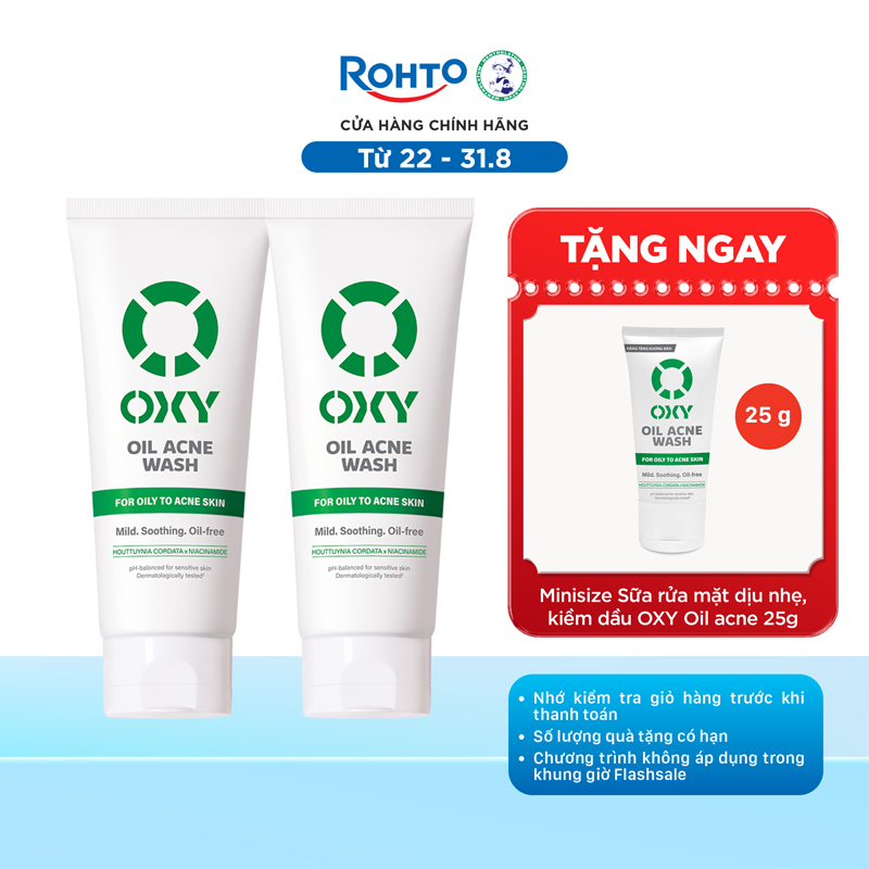 [VB] Combo 2 x Sữa rửa mặt cho nam Oxy sạch dịu nhẹ, kiềm dầu dạng kem Oxy Oil Acne Wash 100g