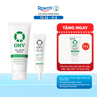 [VB] Combo giảm mụn, kiểm soát mụn hiệu quả Oxy: Sữa rửa mặt 100g + Gel chấm mụn 10g