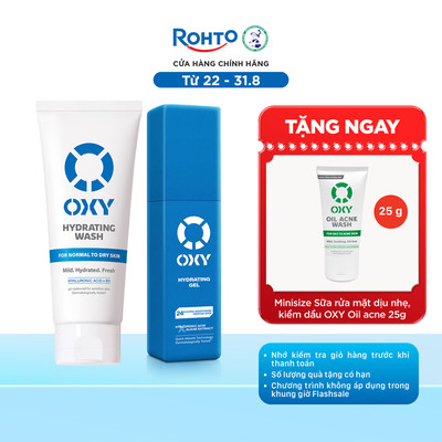 [VB] Combo làm sạch, cấp ẩm và làm dịu da Oxy: Sữa rửa mặt dưỡng ẩm Hydrating 100g + Gel cấp ẩm chuyên sâu 50ml
