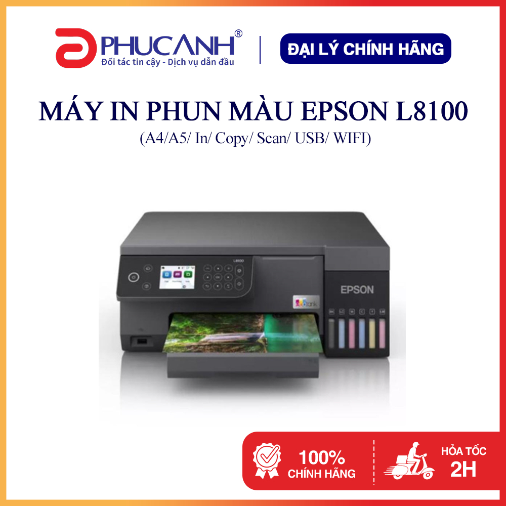 Máy in phun màu Epson L8100 A4,A5, In, Copy, Scan, USB, WIFI - Hàng Chính Hãng, BH 24 Tháng
