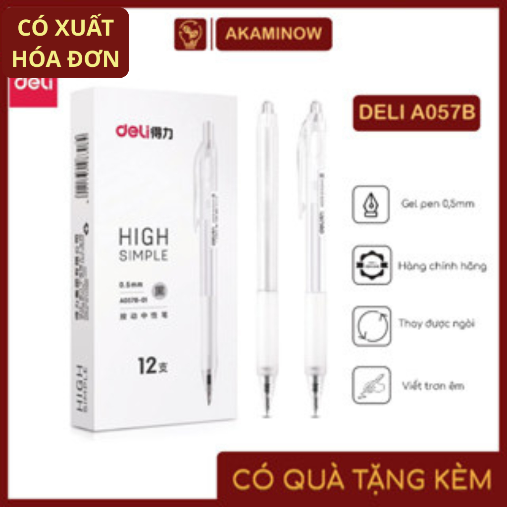 Bút Bi Mực Gel Deli A057B Mực Đen Ngòi 0.5