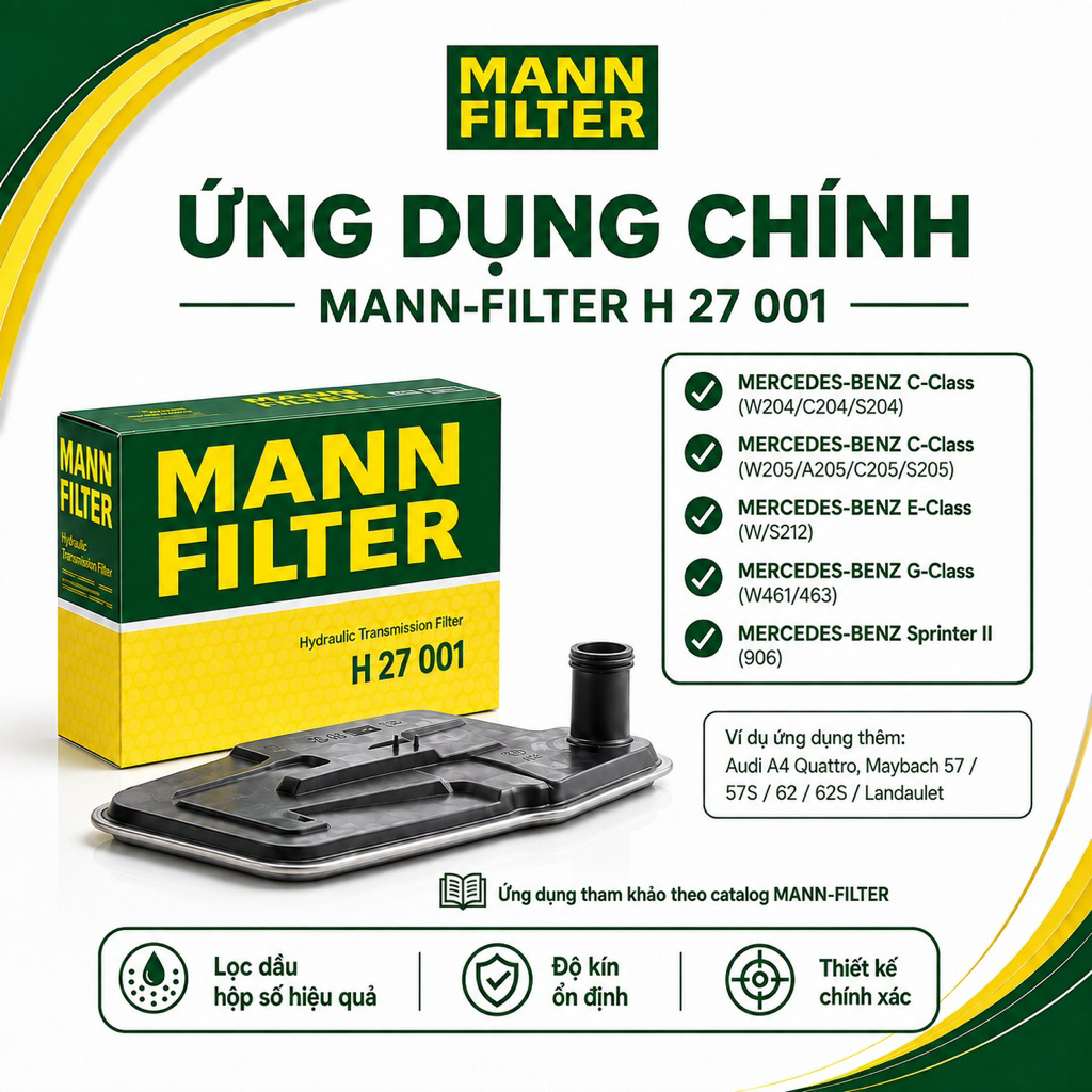 Lọc Dầu Hộp Số Tự Động MANN-FILTER H 27 001 Chính Hãng Đức – Mercedes-Benz 7G-Tronic C-Class,E-Class