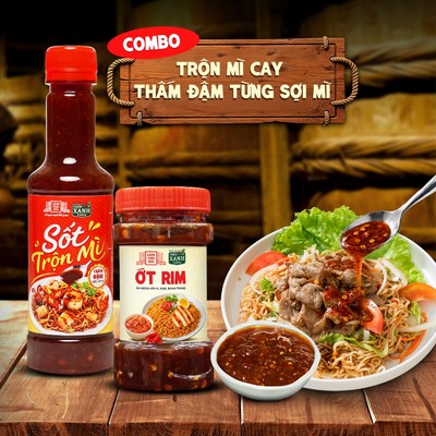 Combo 2 món gồm Sốt trộn mì 300g và Ớt Rim 140g Làng Chài Xưa - Trộn mì cay thấm đậm từng sợi mì