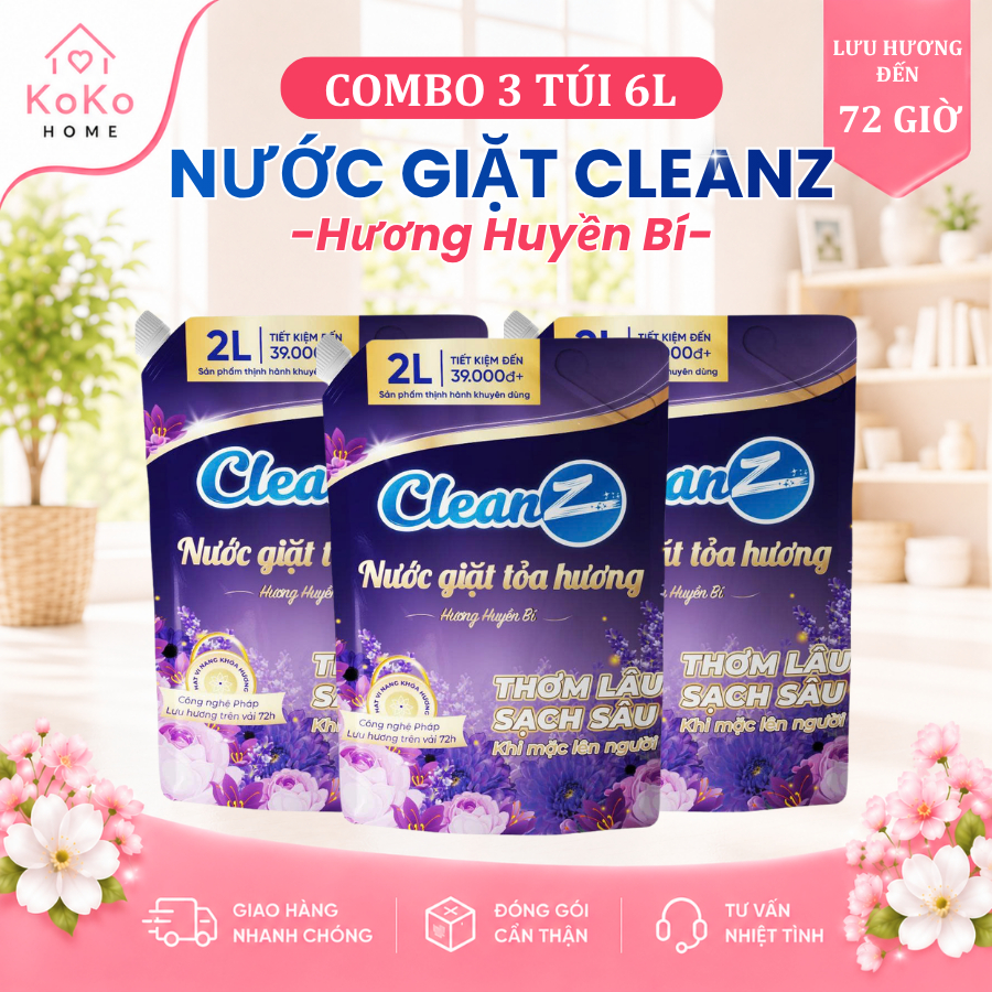 Combo 3 Túi Nước Giặt CleanZ Hương Huyền Bí 6L – Nước Giặt Xả Thơm Lâu, Lưu Hương Đến 72 Giờ