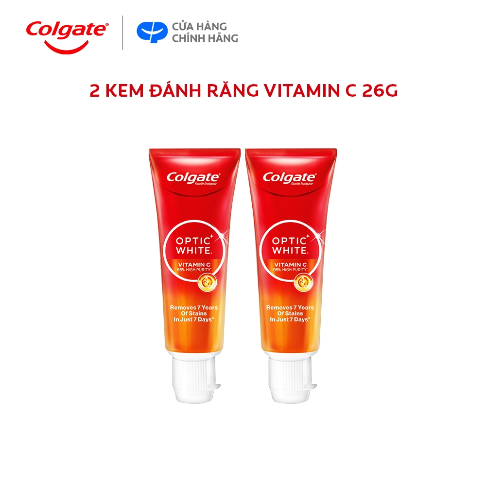 Bộ 2 Kem đánh răng Colgate trắng răng Optic White Vitamin C 26G