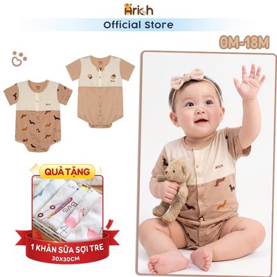 Body Chip Cộc tay sơ sinh Puppy Smile, Arich vải Petit Modal, mềm, mát size từ 0-18 tháng