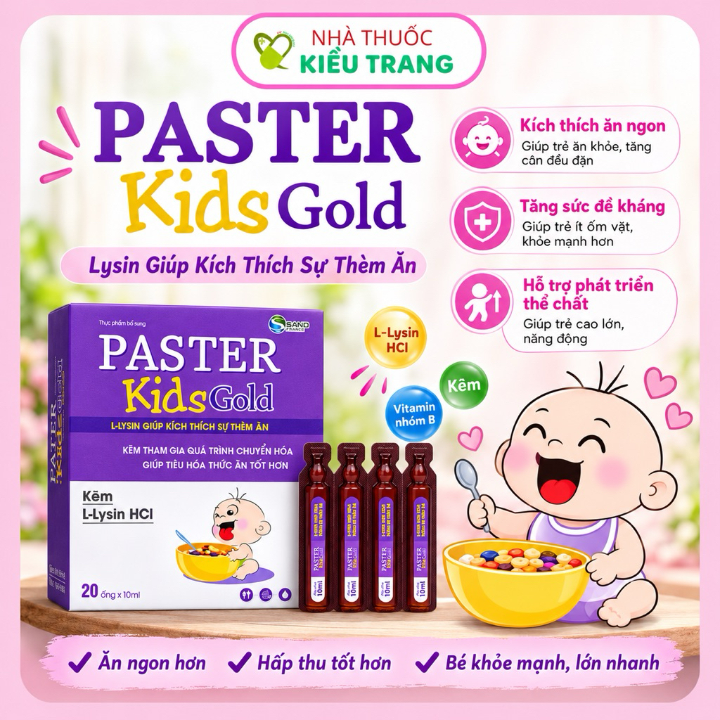 Siro ăn ngon Paster Kids Gold – Lysine HCl 400mg - Kẽm – Hỗ trợ bé ăn ngon miệng