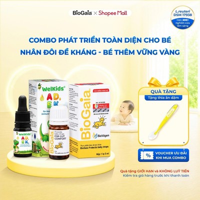 Combo phát triển toàn diện gồm 1 lọ vitamin ADEK WelKids 10ml + 1 lọ men vi sinh Biogaia Protectis Drops 5ml