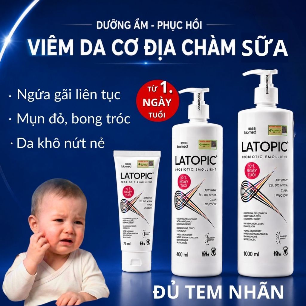 Kem Dưỡng Ẩm Cho Bé  LATOPIC Chính Hãng Viêm Da Cơ Địa Chàm Sữa Giảm Khô Nẻ Ngứa Mặt Toàn Thân KIKID