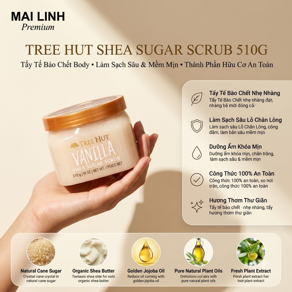 Tẩy Tế Bào Chết Body Tree Hut Vanilla Shea Sugar Scrub 510g