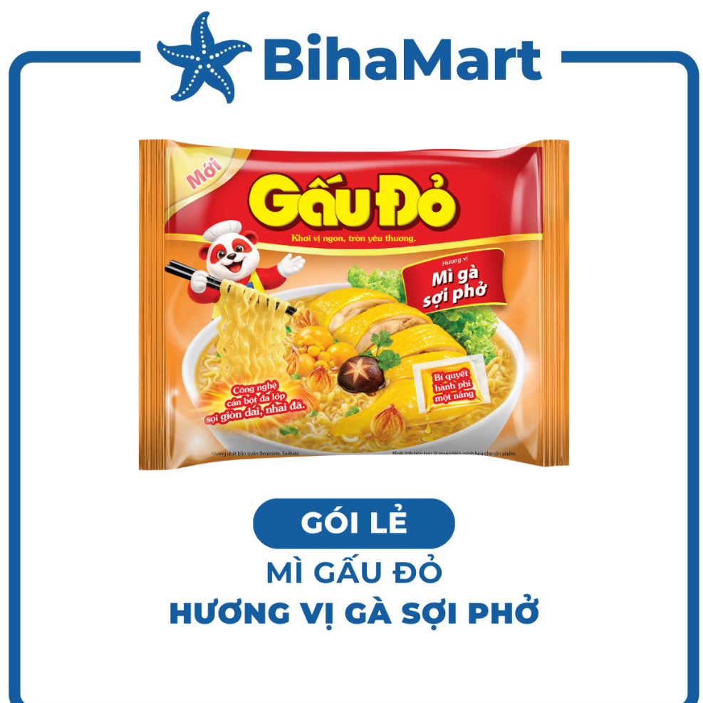 [GÓI LẺ] - ASIAFOODS - Mì Gấu Đỏ hương vị Gà sợi phở, Mì Gà sợi phở Gấu Đỏ, Mì gói ăn liền Gấu Đỏ Gà