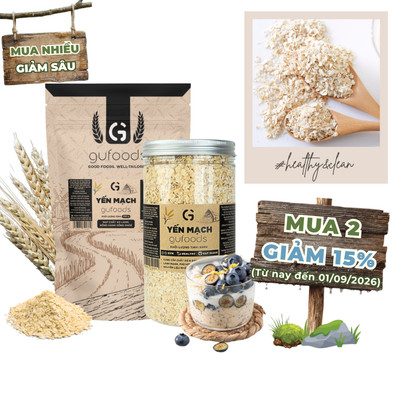Yến mạch cán vỡ 0.55mm GUfoods - Giàu chất xơ, Tốt cho sức khoẻ, Healthy, Tập gym, Eat clean (túi zip 500g)