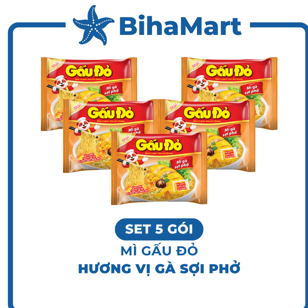 [SET5GÓI] - ASIAFOODS - Mì Gấu Đỏ hương vị Gà sợi phở, Mì Gà sợi phở Gấu Đỏ, Mì gói ăn liền Gấu Đỏ G