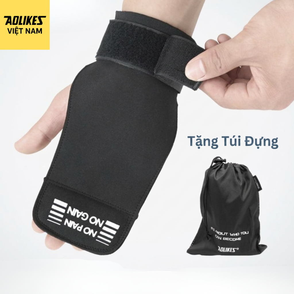 Găng Tay Tập Gym AOLIKES 7639 hở mu, đệm lòng bàn tay và đai quấn cổ tay