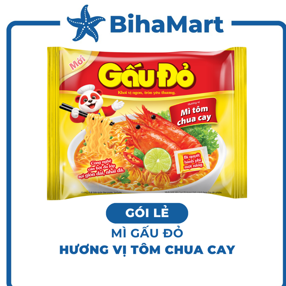 [GÓILẺ]-ASIAFOODS- Mì Gấu Đỏ hương vị Tôm chua cay, Mì Tôm chua cay Gấu Đỏ, Mì gói ăn liền Gấu Đỏ Tô