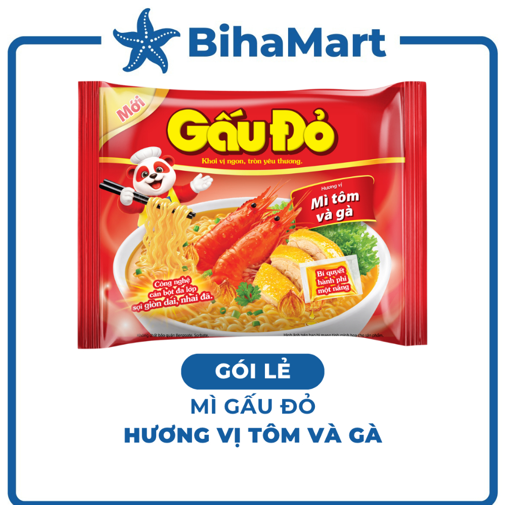 [GÓI LẺ] - ASIAFOODS - Mì Gấu Đỏ hương vị Tôm và gà, Mì Tôm và gà Gấu Đỏ, Mì gói ăn liền Gấu Đỏ Tôm 