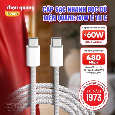 [60W] Cáp Sạc Nhanh 2 Đầu C Điện Quang 60W Chuyển Từ USB C Sang USB C Cho iP15 Samsung Xiaomi - Bảo Hành 12 Tháng