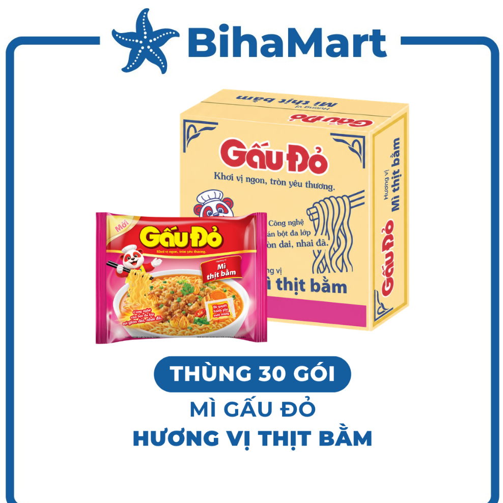 [THÙNG 30 GÓI]- ASIAFOODS - Mì Gấu Đỏ hương vị Thịt bằm, Mì Thịt bằm Gấu Đỏ, Mì gói ăn liền Gấu Đỏ v