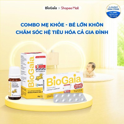 Combo cùng con khỏe mạnh gồm 1 lọ men vi sinh BioGaia Protectis Drops và 3 hộp men vi sinh BioGaia dạng viên
