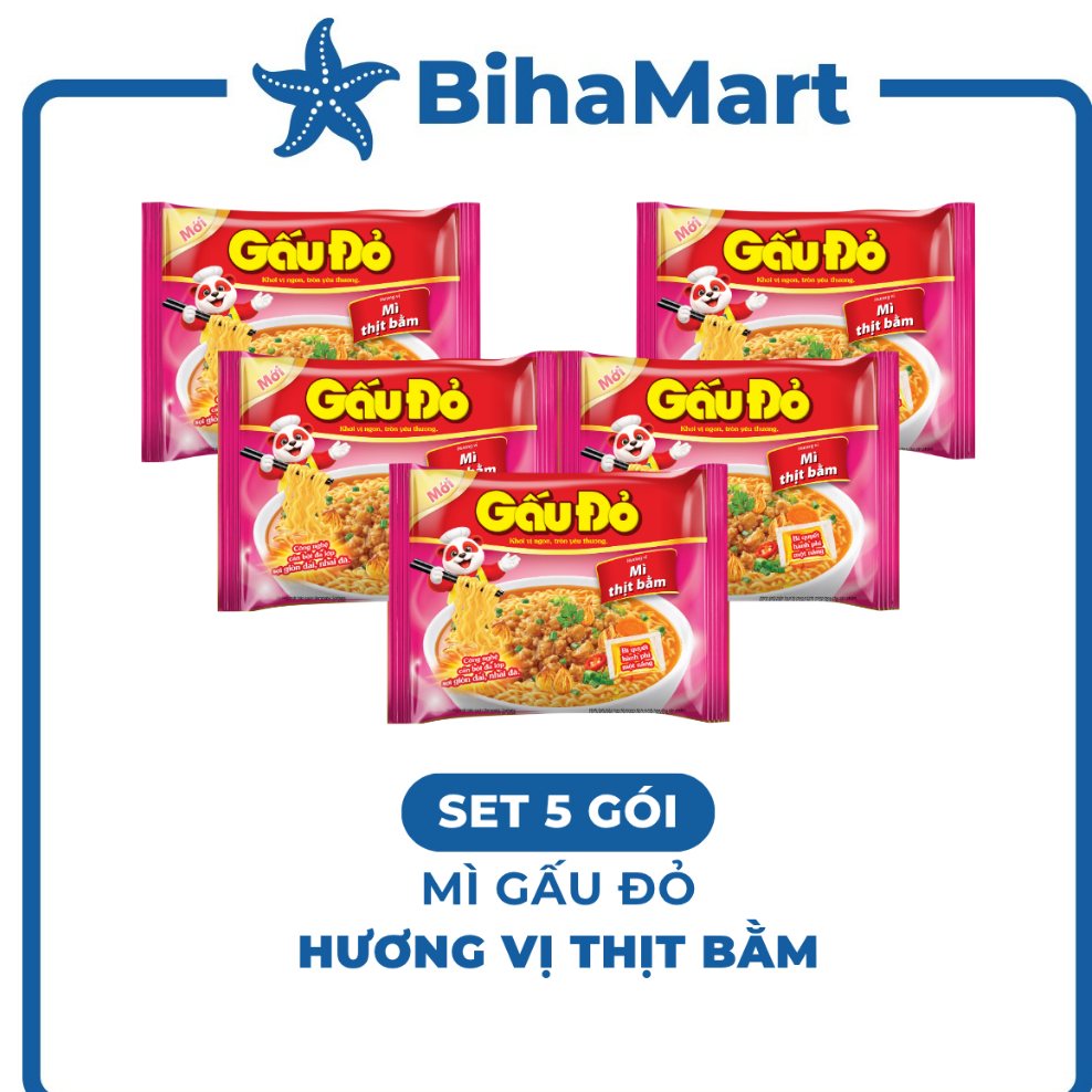 [SET 5 GÓI] - ASIAFOODS - Mì Gấu Đỏ hương vị Thịt bằm, Mì Thịt bằm Gấu Đỏ, Mì gói ăn liền Gấu Đỏ vị 