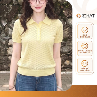 Áo Thun 𝐂𝐂𝐇𝐀𝐓 Dáng Ôm Kana Knit Top Chất Liệu Len Dệt Kim Họa Tiết Cao Cấp 16TNC2073OT