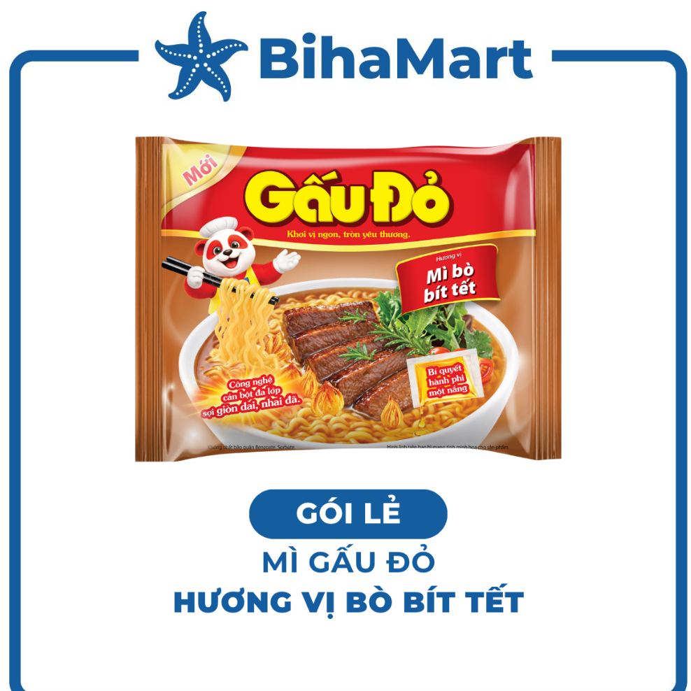 [GÓI LẺ] - ASIAFOODS - Mì Gấu Đỏ hương vị Bò bít tết, Mì Bò bít tết Gấu Đỏ, Mì gói ăn liền Gấu Đỏ Bò