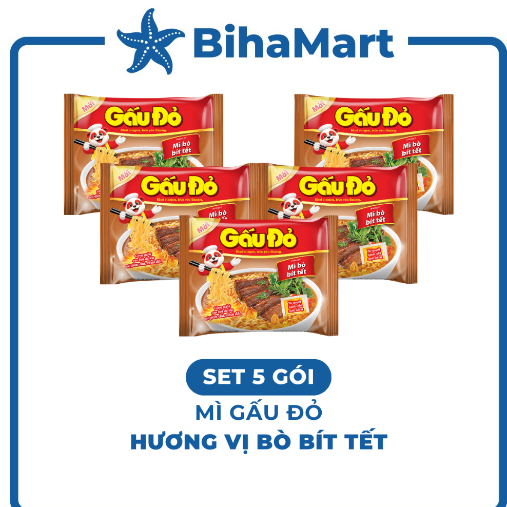 [SET5GÓI] - ASIAFOODS - Mì Gấu Đỏ hương vị Bò bít tết, Mì Bò bít tết Gấu Đỏ, Mì gói ăn liền Gấu Đỏ B