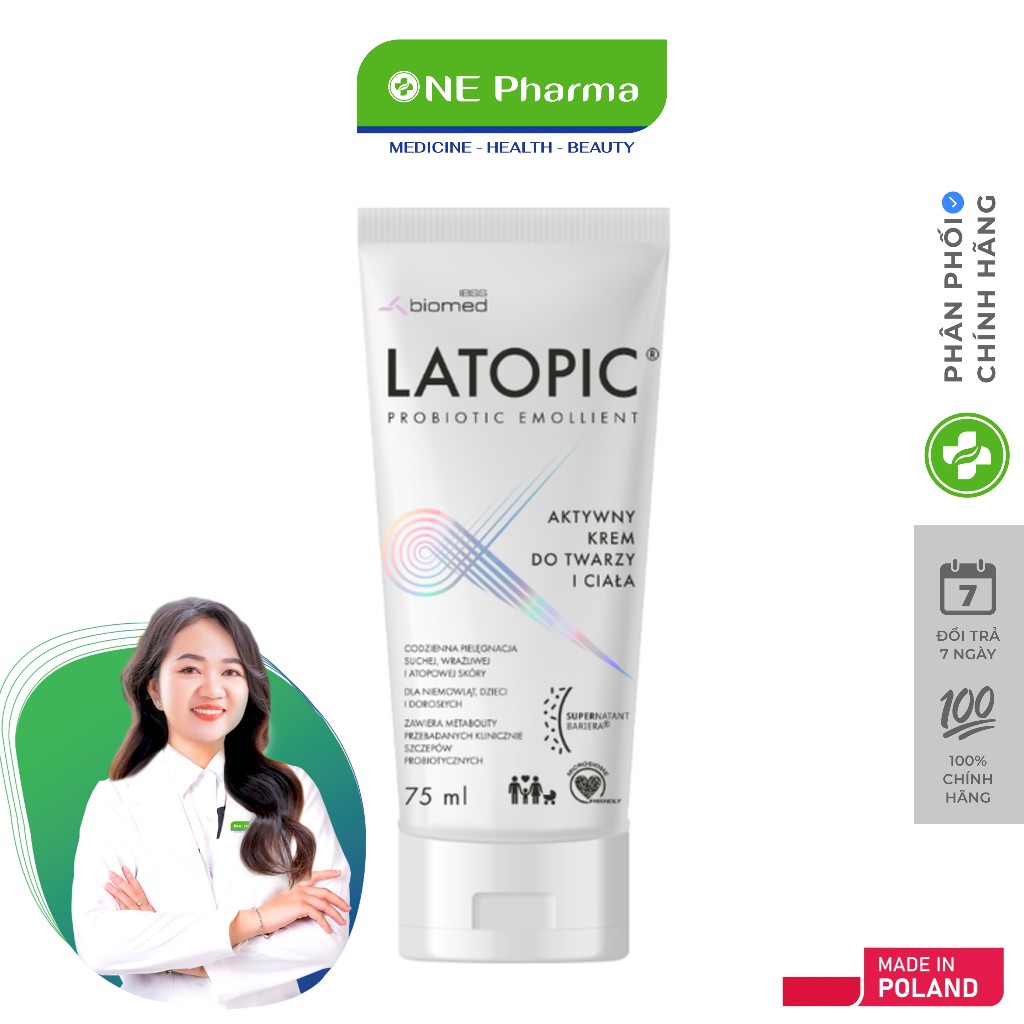 Kem Dưỡng Ẩm, Dịu Da Latopic Probiotic Emollient Active Face And Body Cream - 75ml
