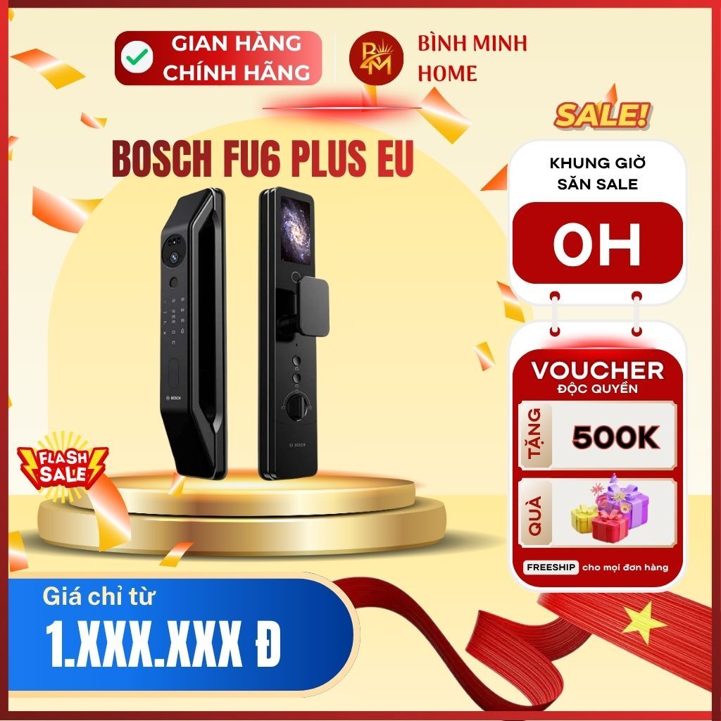 Khóa vân tay cửa gỗ BOSCH FU6 PLUS EU BLACK APP, màu đen sang trọng, camera chuông hình