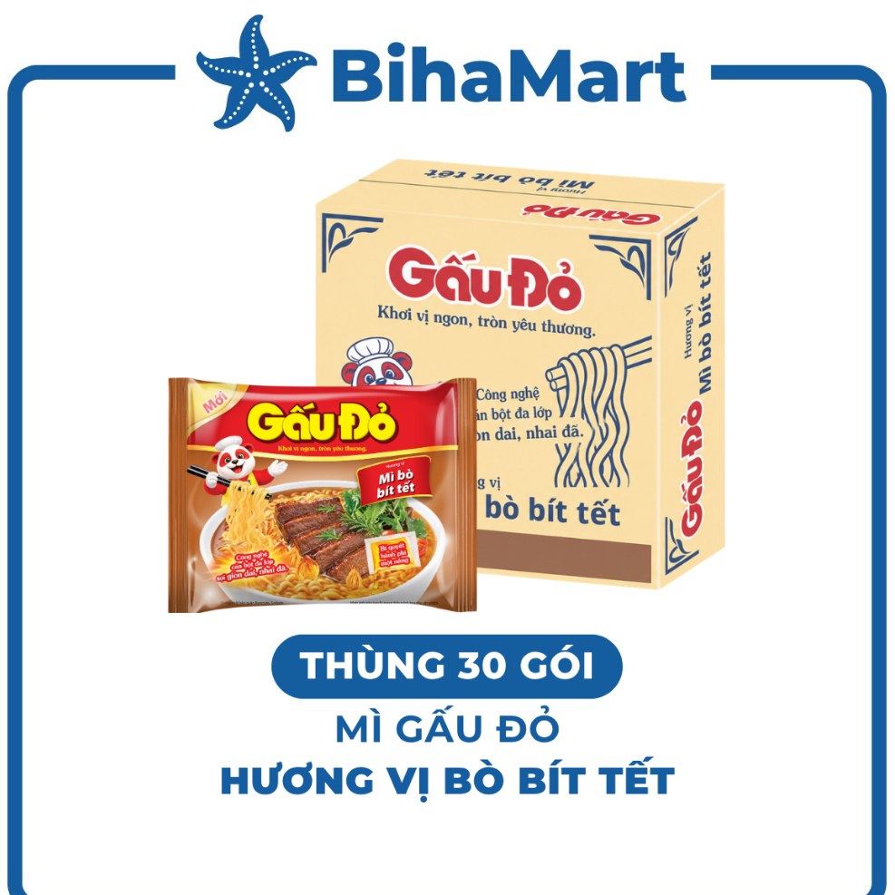 [THÙNG30GÓI]-ASIAFOODS - Mì Gấu Đỏ hương vị Bò bít tết, Mì Bò bít tết Gấu Đỏ, Mì gói ăn liền Gấu Đỏ 